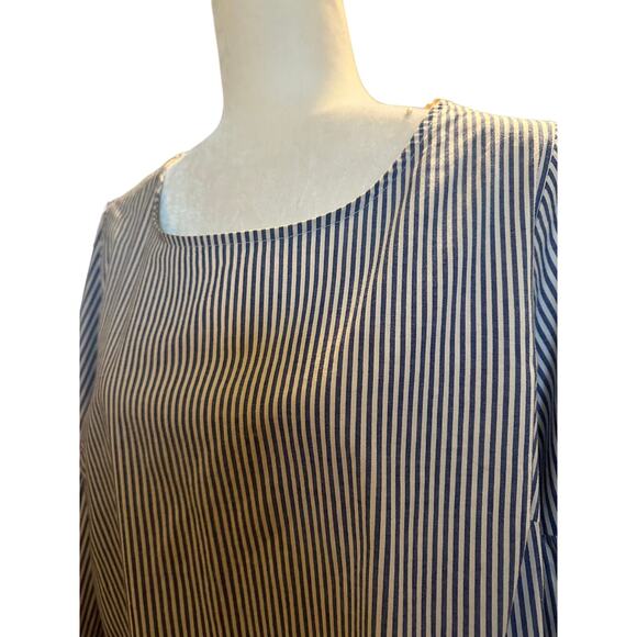 Como Black Blue & White Striped Bell Sleeve Blouse, Plus Size 1X - Picture 2 of 5